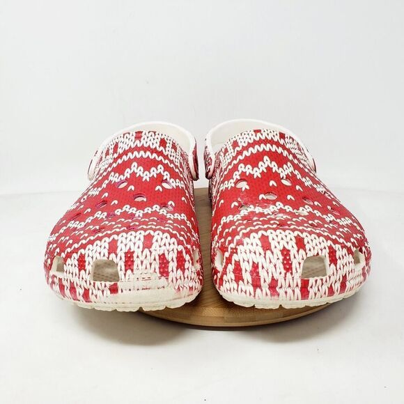 Crocs Holiday Clog Shoes Mens 12 Red White‎ Knit Ugly Christmas Sweater - Picture 3 of 13